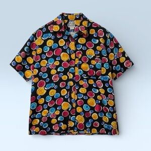 Vintage 1980s Clio Silk Polka Dot New Wave Short Sleeve Blouse Women’s Medium